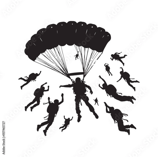 Obraz Skydiver  parachuting silhouette vector illustration 