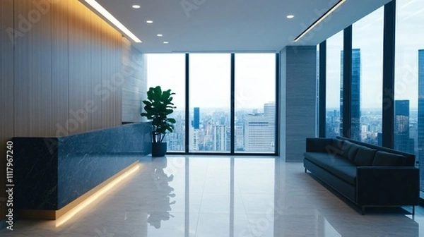 Fototapeta A modern law firm office with lawyers discussing a complex contract.