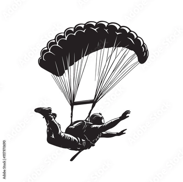 Obraz Skydiver  parachuting silhouette vector illustration 