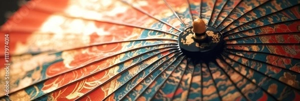 Fototapeta A close - up of a traditional Japanese umbrella( wagasa) with intricate patterns
