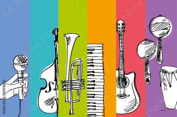 Obraz ręcznie rysowane wektor prosty szkic ilustracji muzyki