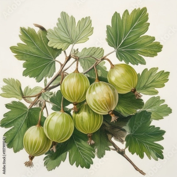 Obraz A beautifully vibrant watercolor depicting fresh gooseberries, ideal for ecobranding, food blogs, and more