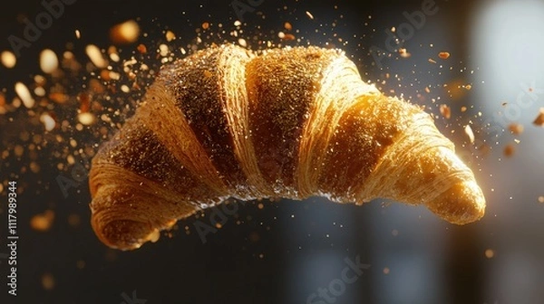 Fototapeta Freshly Baked Croissant in Dynamic Motion
