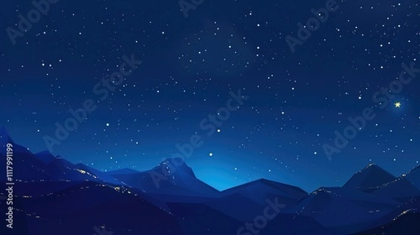 Obraz Panoramic blue night sky with milky way and stars on dark background. Fill the universe, nebulae and galaxies with noise and particles. Dark night sky.