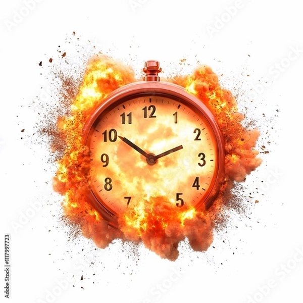 Fototapeta Illustration of a clock, timer, explosion, concept image idea for advertising.