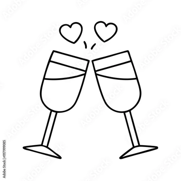 Fototapeta toasting glasses icon, new year illustration, new year icon - simple black line art of toasting glasses, symbolizing new year celebrations. new year vector.