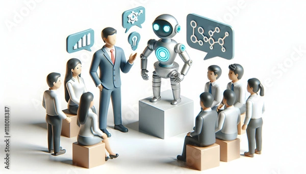 Fototapeta 3D CEO discussing AI driven growth strategies with team outdoors copy space concept as CEO discusses AI driven growth strategies with team outdoors emphasizing innovative use of artificial intelligenc