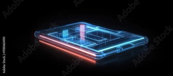Fototapeta Futuristic transparent phone with glowing internal components.