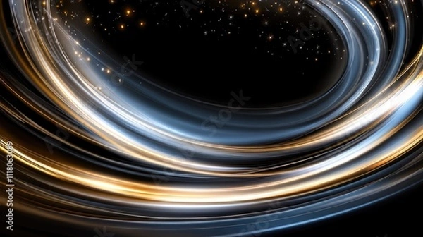 Fototapeta High-speed light trails race through an urban tunnel, highlighting digital data flow with city silhouettes on the sides in a sleek, dark environment