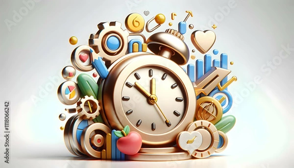 Fototapeta 3D Macro shot of a watch ticking symbolizing time management and growth concept as A macro close up of a ticking watch symbolizing the importance of time management growth and leadership in business. 