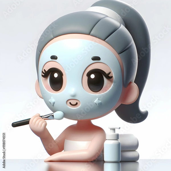 Fototapeta 3D Person using face mask on glossy background copy space below concept as A close up of a person applying a face mask on a glossy background highlighting skincare and relaxation with ample copy space