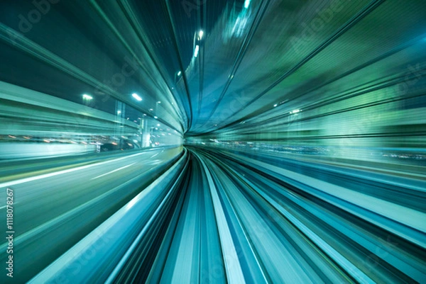 Obraz Motion blur of train moving inside tunnel in Tokyo, Japan