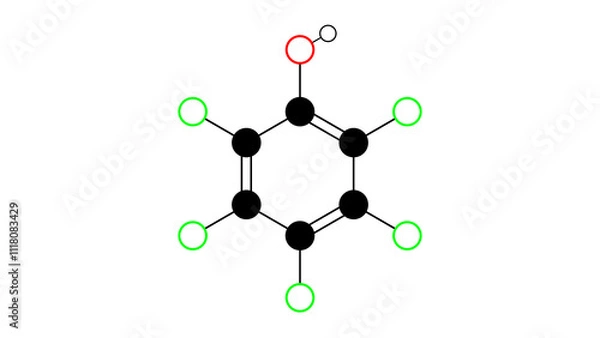Fototapeta pentachlorophenol molecule, structural chemical formula, ball-and-stick model, isolated image pesticide