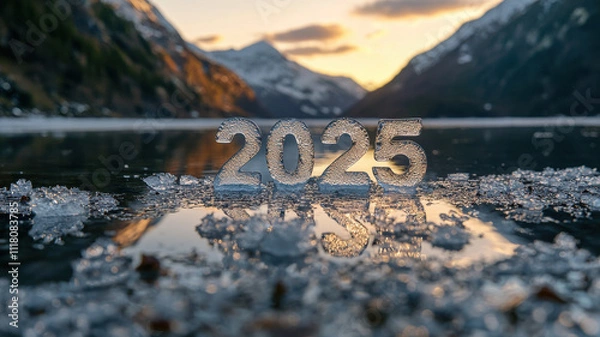 Obraz 2025 ice numbers reflecting on water in scenic landscape