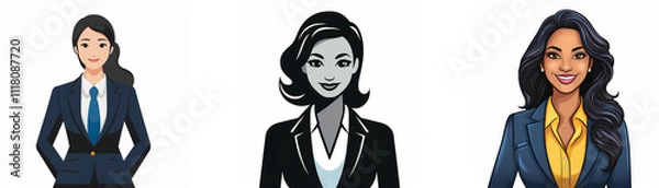 Fototapeta Three diverse businesswomen in professional attire.  Smiling faces convey confidence and success.