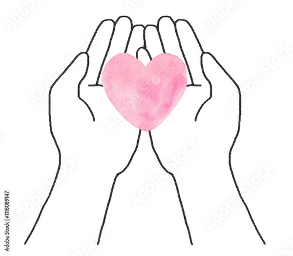 Obraz 両手のひらにハートを持つイラスト