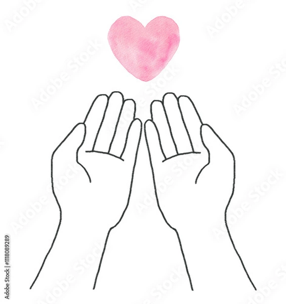 Obraz 両手のひらにハートを持つイラスト