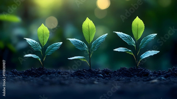 Obraz Bokeh Leadership Growth concept as Bokeh digital art background featuring blurred lights and growth elements symbolizing leadership development and progress ideal for advertisements with copy space. i