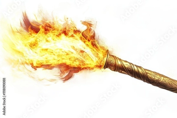 Fototapeta Glowing Olympic torch with bright flames illuminating a white background