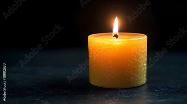 Obraz Plain dark background with a single illuminated candle symbolizing hope and epiphany with copy space concept as A plain dark background featuring a single illuminated candle symbolizing hope and epiph