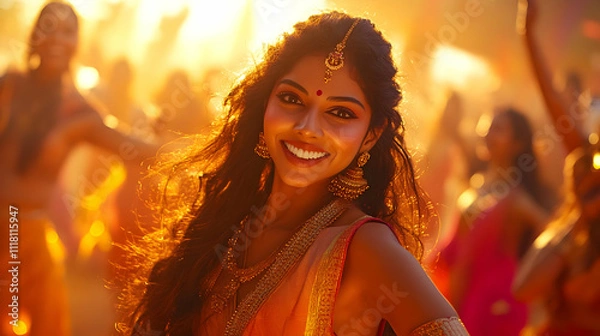 Fototapeta Pongal Cultural Performances concept as Performers showcasing traditional Pongal cultural performances like Bharatanatyam and Karagattam highlighting heritage and festive spirit captured in a lively e