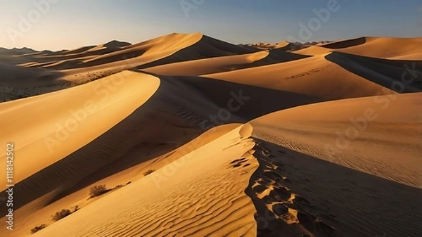 Obraz Golden Desert Dunes Bask in Sunset Light