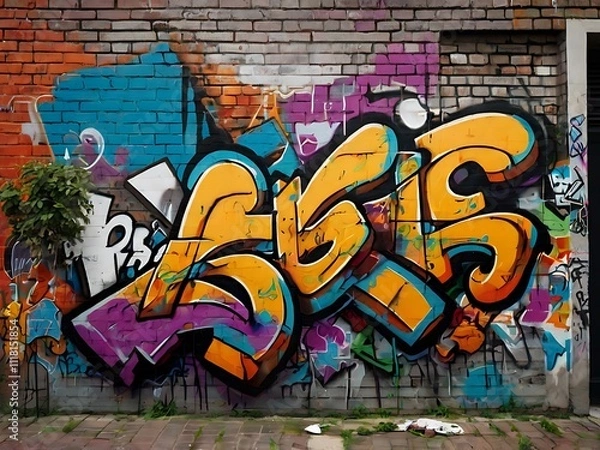 Obraz Vibrant Graffiti Art Decorates Brick Wall
