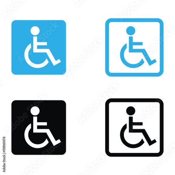 Fototapeta Wheelchair Accessibility Icon Set – International Symbol of Access in Blue and Black Variants