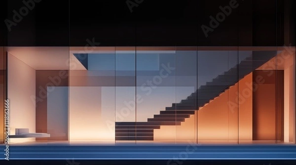 Fototapeta Modern architecture staircase design urban setting interior image minimalist environment dynamic angle contemporary concept