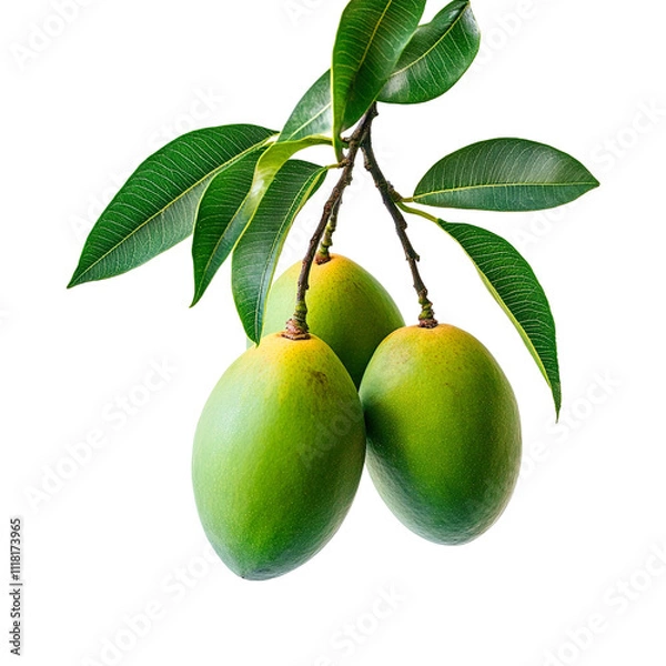 Obraz Branch of delicious ripe mango white background