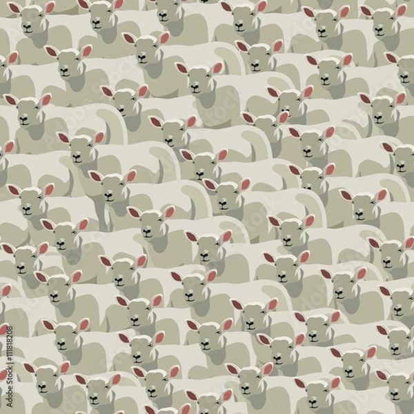Obraz Seamless pattern all sheep, bedtime counting sheep, vector