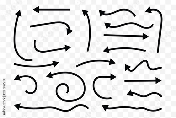 Fototapeta Isolated vector arrows, hand drawn on a white background