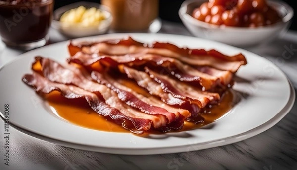 Fototapeta Crispy Bacon on a White Plate