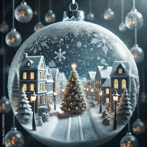 Obraz Festive Glass Ornament with Intricate Holiday Scene