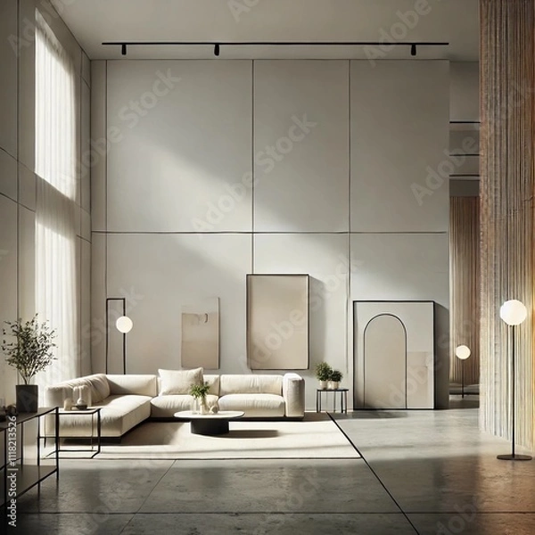 Fototapeta A contemporary minimalist aesthetic, featuring a sleek, spacious interior with clean lines, neutral tones, and subtle accents