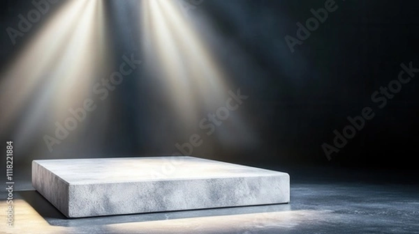 Obraz Luminous Stage Ambiance Concept. Empty illuminated platform on a dark stage setting