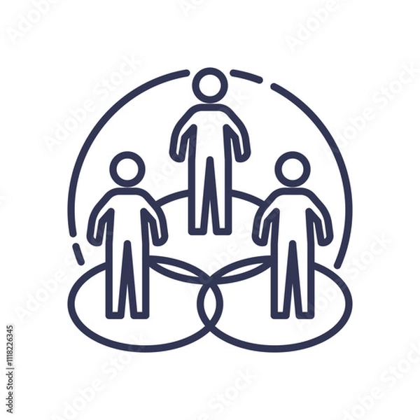 Fototapeta Three figures in a network symbolize social influence and interconnectedness.