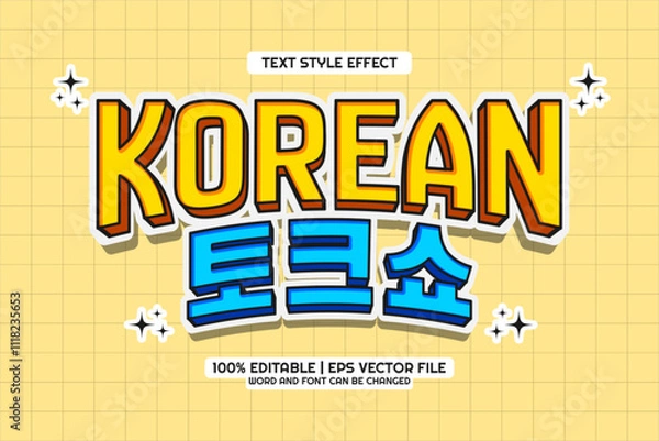 Fototapeta Editable text effect Korean Talk show 3d Cartoon Template Style