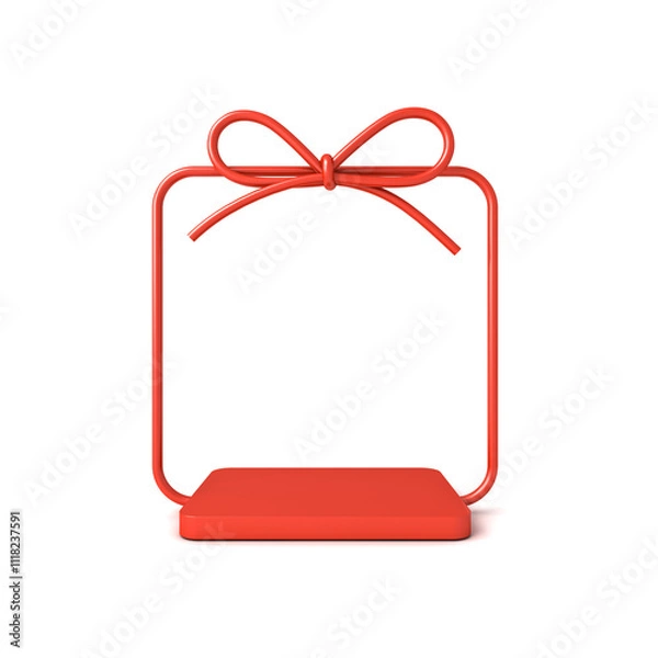 Obraz Blank red gift box product display mockup square podium or red present box frame showcase pedestal isolated on white background with shadow minimal creative idea concepts 3D rendering