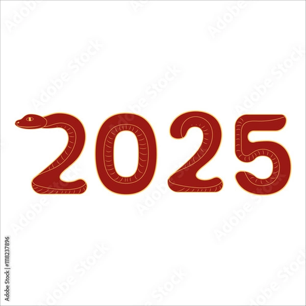 Fototapeta Chinese 2025 New Year Numeric. Zodiac Asia Silhouette Snake