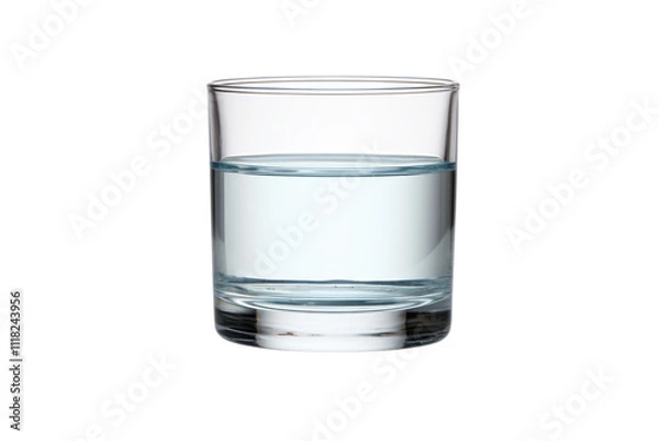 Fototapeta Clear glass of water filled to the brim, showcasing the water's reflection and refraction through the glass, with a smooth surface and perfect cylindrical shape.