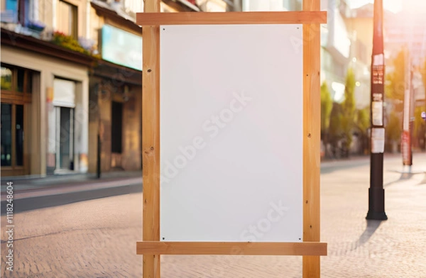 Fototapeta Large empty billboard for advertising on a street with a tree to the side under bright daylight