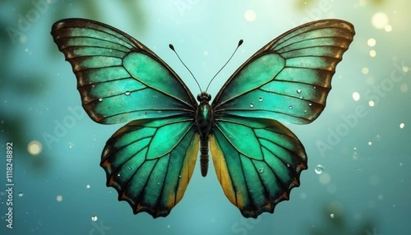 Fototapeta Vibrant turquoise butterfly with intricate wing patterns