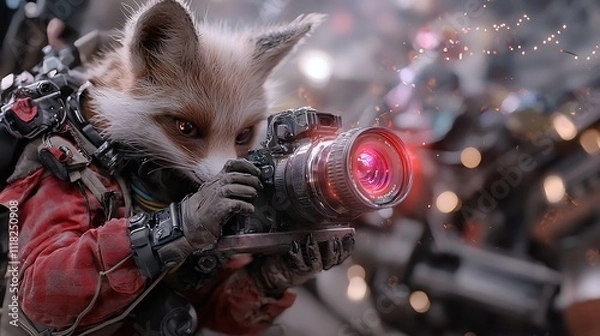 Obraz Futuristic Fox Photographer Capturing Glowing Magical Landscapes