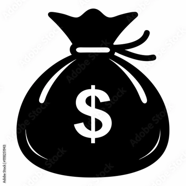 Fototapeta Black Money Bag Icon Silhouette Vector Design