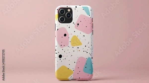 Fototapeta A colorful phone case with abstract shapes on a pink background.