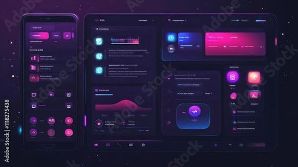 Obraz Futuristic digital interface with vibrant colors and sleek design elements.