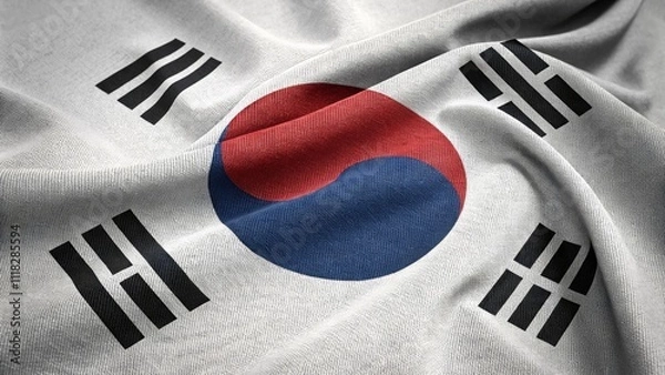 Fototapeta Close-Up Of South Korean Flag With Fabric Texture And Colors