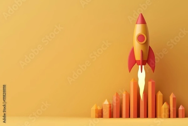 Fototapeta economic windfall concept. A glowing rocket made of financial graphs launching into a golden sky, symbolizing explosive revenue growth