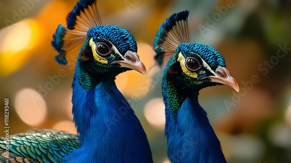 Obraz Close Up of Two Peacocks Heads - Photo